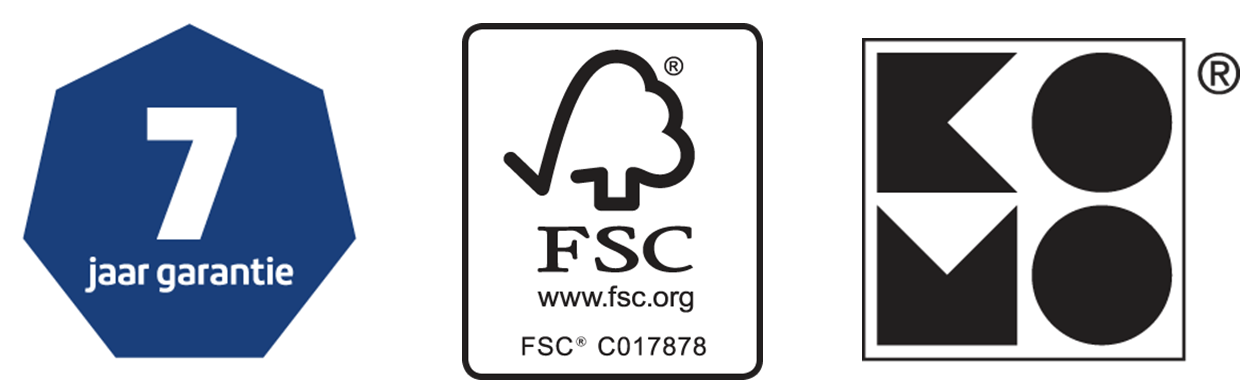 7 jaar garantie - FSC keurmerk - KOMO keurmerk 7 jaar garantie - FSC keurmerk - KOMO keurmerk
